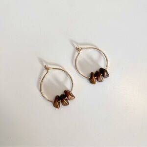 4/$15 Gold Hoops with Raw Cut Brown Stones